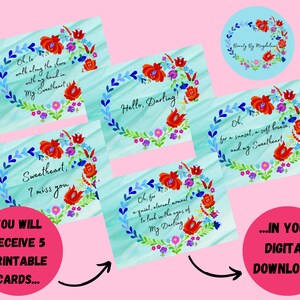 Ma chérie Tu me manques, 5 cartes en forme de coeur à téléchargement immédiat, 5 x 7 pouces, fleurs de plage, occasion romantique