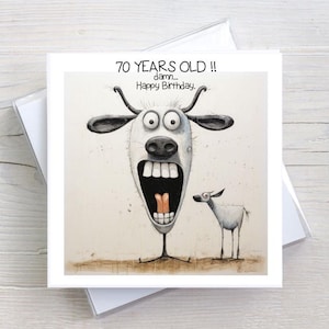 Carte 70e anniversaire - La vache choquée de son âge - Carte de voeux, humour pour adultes - BW0094