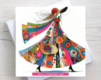 BW0006 - Fashion Card Birthday Card All Occasions - Rainbow Coat - Fabulous Day