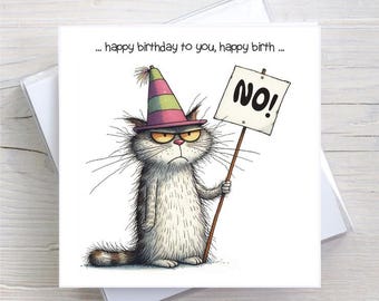Carte d'anniversaire - Grumpy Cat NO - Carte de voeux Carte d'anniversaire Carte pour les amoureux des chats - BW0132