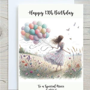 Carte d'anniversaire personnalisée pour filles - jolie prairie d'été - carte de voeux pour fille petite-fille nièce soeur amie - BWP0030