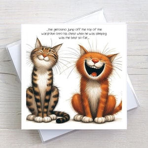 Tarjeta de cumpleaños para cualquier ocasión: Gatos Geronimo saltando - Tarjeta de felicitación con humor divertido para adultos - BW0063