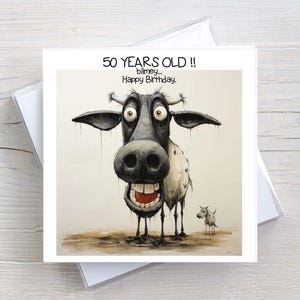 50歳の誕生日カード - 驚いた牛、何歳？ - グリーティングカード 大人向け ユーモア - BW0092