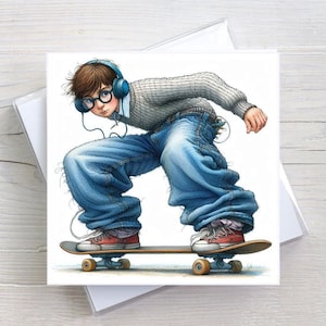 Geburtstagskarte für Jungen Söhne Teenager Enkel - Skater Boy Skateboards - Grußkarte - BW0107