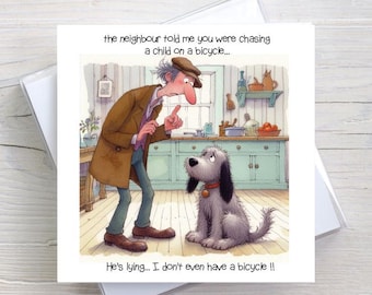 BW0070 - Funny Dog Birthday Card: Dogs Chasing Bicycles, Adult Humour