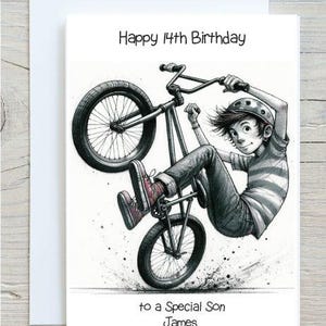 Gepersonaliseerde verjaardagskaart jongens - BMX-fiets - wenskaart voor zoon kleinzoon broer neef vriend - BWP0012
