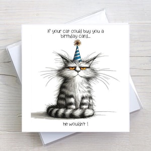 Carte d'anniversaire - Achat de cadeaux avec chat - Carte de voeux Carte d'anniversaire Carte pour les amoureux des chats - BW0133