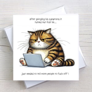 Cartão de melhoras - Sintomas de gatos no Google - Cartão de saudações Humor adulto - BW0061