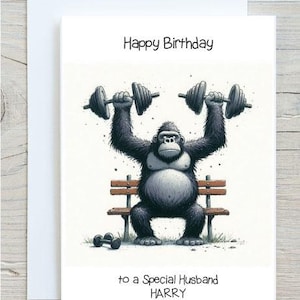 Personalisierte Geburtstagskarte Jungen - Gorilla Gym Workout - Grußkarte für Ihn Mann Enkel Bruder Neffe Freund - BWO0006