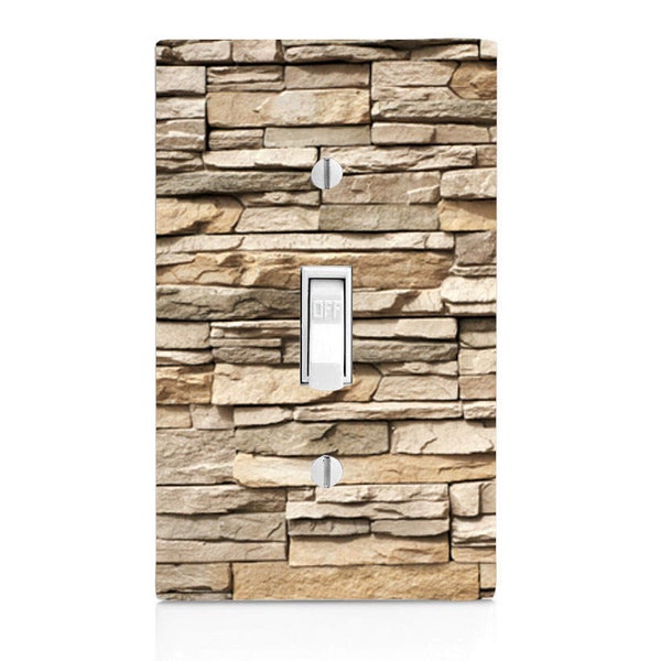 Beige Stacked Stone Image Light Switch Cover, Night Light, Cabinet Knob