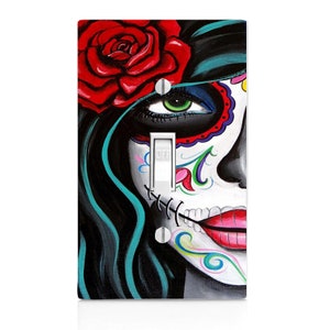 Green Eyed Sugar Skull Light Switch Cover, Night Light, Cabinet Knob