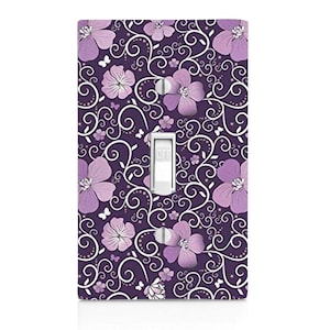 Purple Floral Scroll Light Switch Cover, Night Light, Cabinet Knob