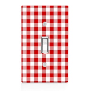 Red and White Gingham Light Switch Cover, Night Light, Cabinet Knob