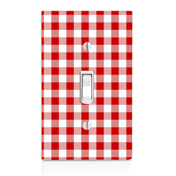 Red and White Gingham Light Switch Cover, Night Light, Cabinet Knob