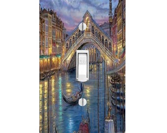 Venice at Night, Watercolor image Light Switch Cover, Night Light, Cabinet Knob