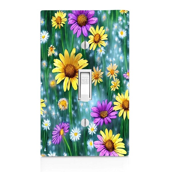 Yellow and Purple Daisies, Floral Light Switch Cover, Night Light, Cabinet Knob