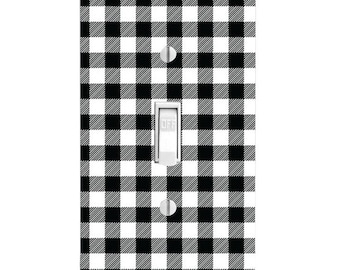 Black and White Gingham Light Switch Cover, Night Light, Cabinet Knob