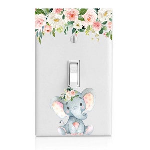 Baby Floral Elephant, Nursery Light Switch Cover, Night Light, Cabinet Knob, Baby Shower Gift