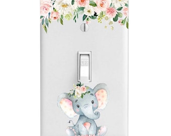Baby Floral Elephant, Nursery Light Switch Cover, Night Light, Cabinet Knob, Baby Shower Gift
