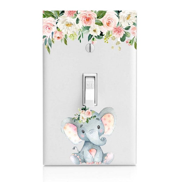 Baby Floral Elephant, Nursery Light Switch Cover, Night Light, Cabinet Knob, Baby Shower Gift