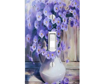 Purple Daisy white Vase Light Switch Cover, Night Light, Cabinet Knob