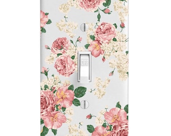Cabbage Rose, Pink Floral Light Switch Cover, Night Light, Cabinet Knob