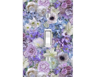Fancy Florals, Purple Flowers Light Switch Cover, Night Light, Cabinet Knob