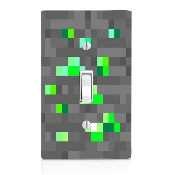 Emerald Stone Stone Pixel Blocks, Gamer Light Switch Cover, Night Light, Cabinet Knob