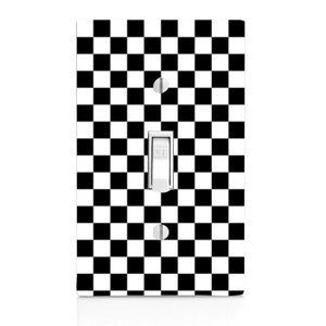 May include: A black and white checkered light switch cover. The switch is labeled "OFF".