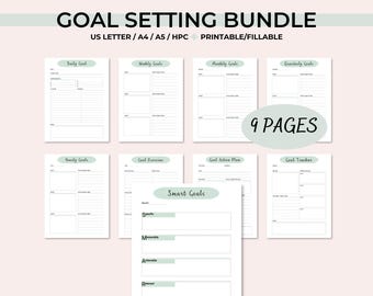 Goal Setting Bundle Printable, Editable Smart Goal Setting Worksheets, Daily Goals, Weekly Goals, Monthly Goals, 90 Day Goals, Yearly Goals