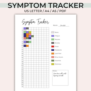 Monthly Symptom Tracker Printable - Journal Page - Symptom Log - Daily Pain Tracker -  Health Log - Chronic Pain - US Letter A4 A5 PDF