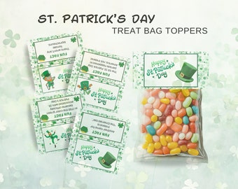 St. Patricks Day Bag Topper, Snack Bag Treat Label, Gift Bag Tag, Fun Educational Bag Topper, Cute St. Pattys Day Label, Shamrock Bag Topper