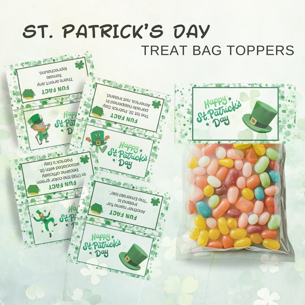 St. Patricks Day Bag Topper, Snack Bag Treat Label, Gift Bag Tag, Fun Educational Bag Topper, Cute St. Pattys Day Label, Shamrock Bag Topper