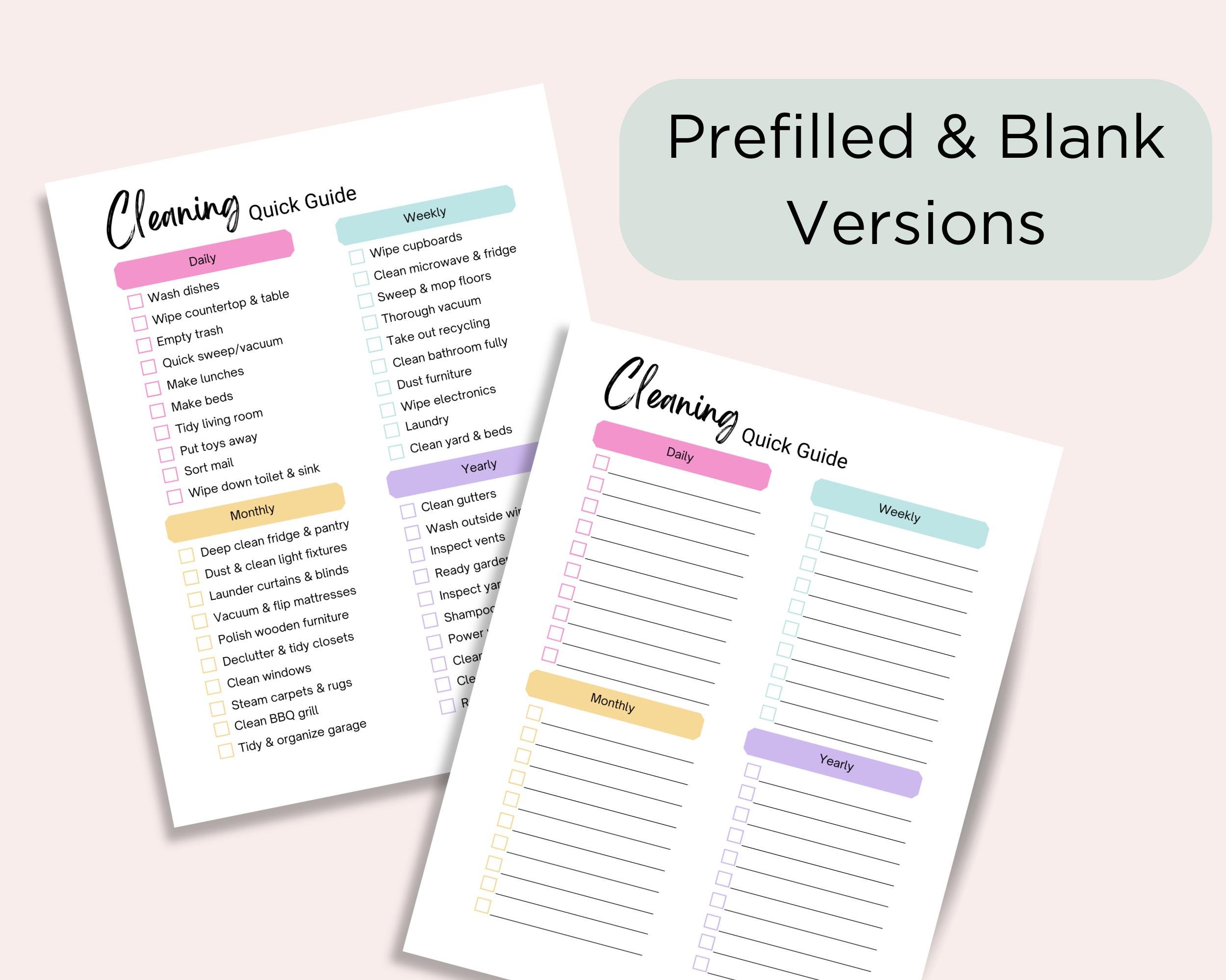 Editable Cleaning Schedule, Printable Cleaning Chart, Daily Weekly ...