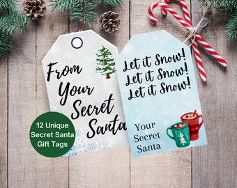 Secret Santa Gift Tags, Printable Santa Labels, Unique Santa Tags, Kris Kringle Gift Tags, Instant Download