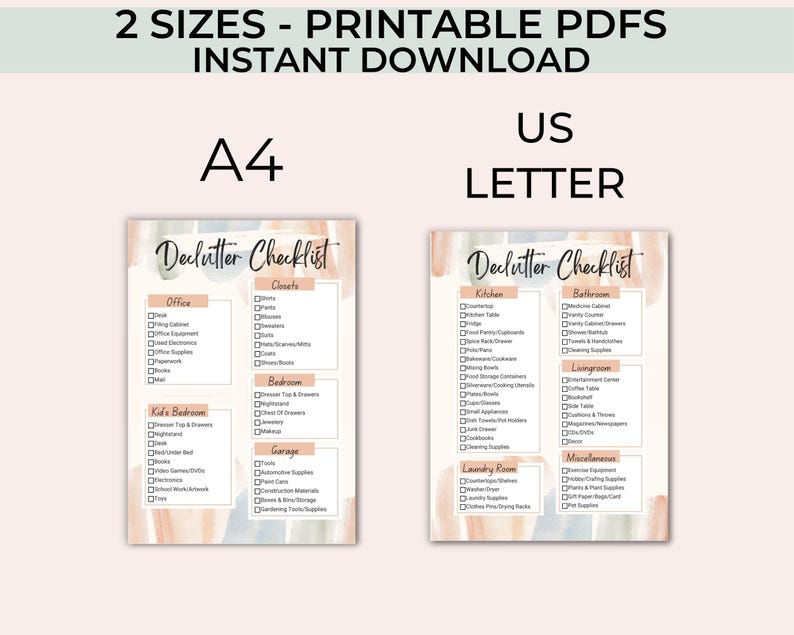 Printable Declutter Color Declutter Checklist Printable, Declutter Planner, Home Decluttering ...