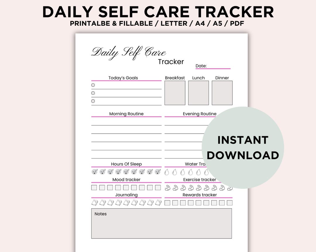Editable Daily Self Care Tracker - Printable Self Care Planner - Self ...