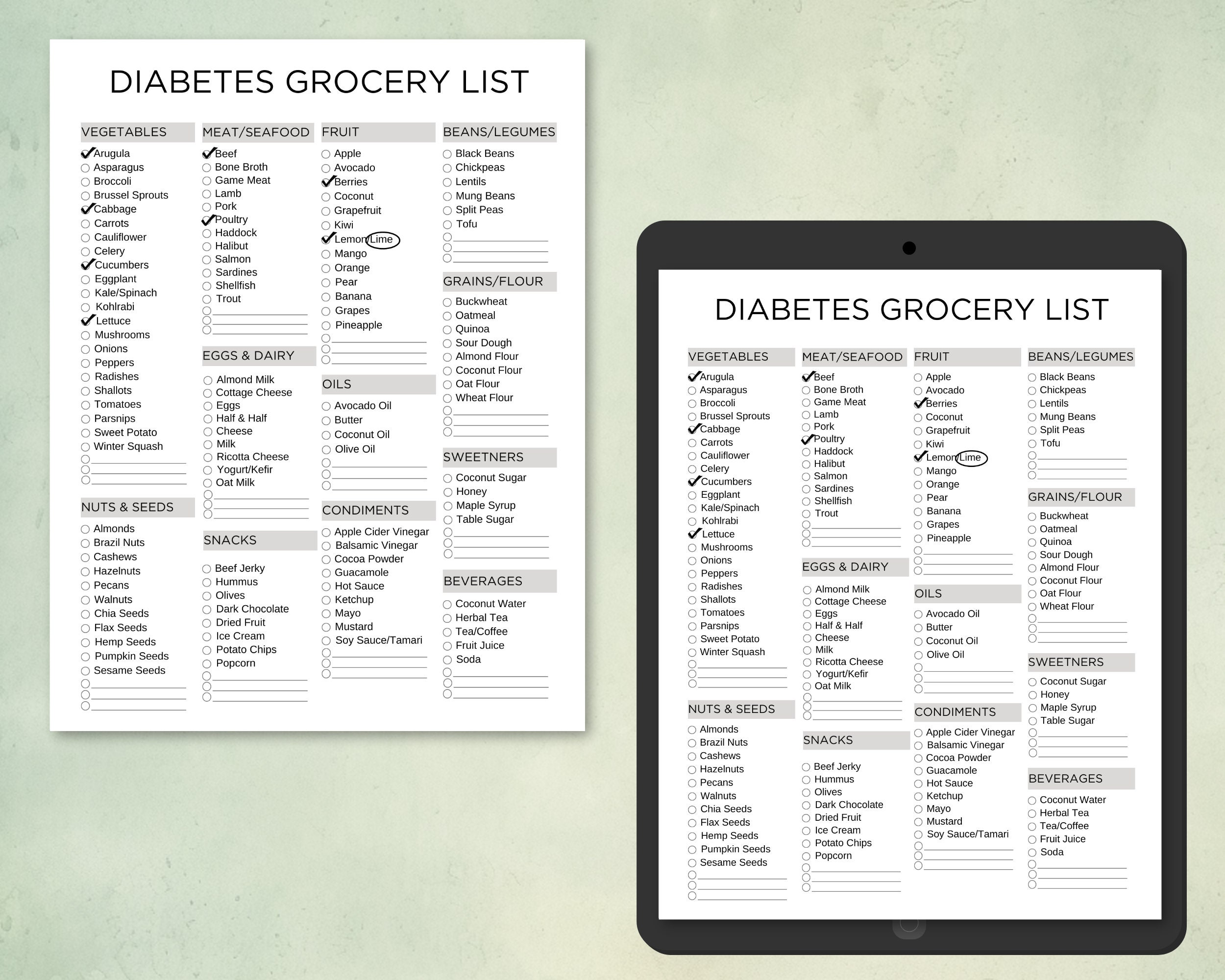 Diabetes Grocery List Printable, Diabetes Food List, Diabetic Meal Plan ...