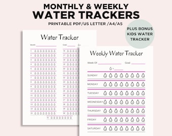 Water Tracker, Printable Water Challenge, Monthly Hydration Tracker, Weekly Water, Letter/A4/A5 PDF