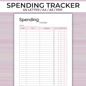 Printable Spending Tracker | Expense Log | Financial Page | Money Management Worksheet | Cash or Card Log | Track Spending | Spending Sheet