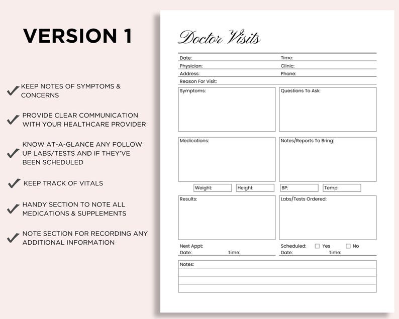 Visit Tracker Reseptionist Doctor Visit Tracker Editable, Doctor Notes Printable, Medical Records ...