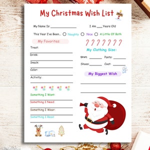Kinder Weihnachtswunschliste druckbare, Urlaub Wunschliste, Weihnachtswunschliste, Weihnachtswunschliste für Kinder, Santa Wunschliste