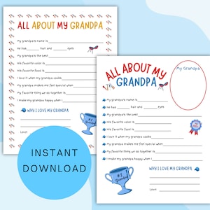 Todo sobre mi abuelo imprimible, Cuestionario del Día del Padre, Ideas de regalos de cumpleaños del abuelo, Recuerdo del abuelo, Mejor abuelo, Carta A4/EE.UU.