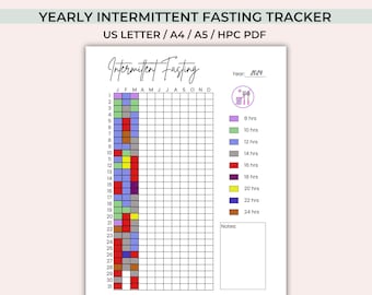 Yearly Intermittent Fasting Tracker Printable - Journal Page - Food Intake Tracker - 16/8 Fasting - Fasting Log PDF - Fasting Tracker