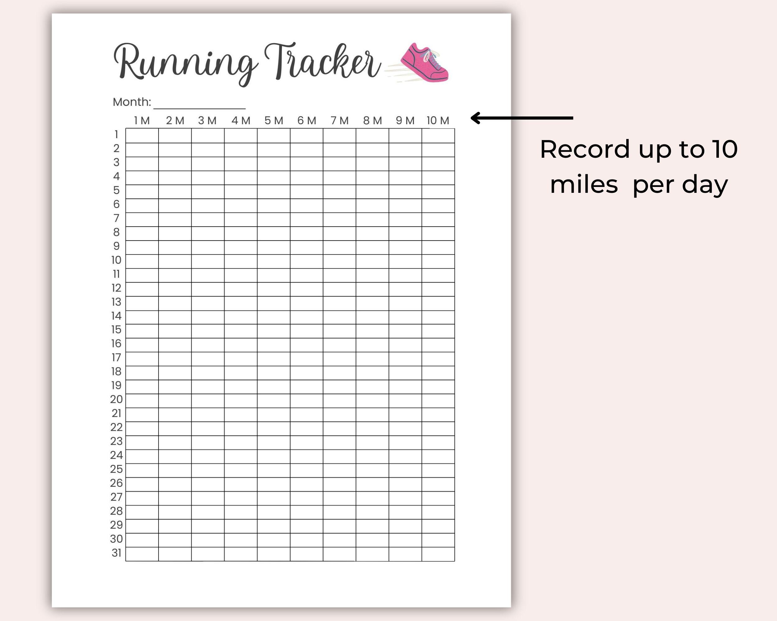 Monthly Running Tracker Printable - Journal Page - Daily Running Log ...