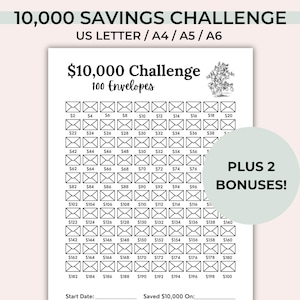 10000 Envelope Savings Challenge Printable, 100 Envelope Savings, Envelope Tracker, 10000 Money Savings, 10K Savings Tracker, 10K Challenge