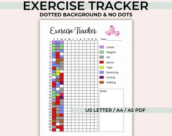 Yearly Exercise Tracker, Printable Journal Page, Fitness Goal Planner, US Letter A4 A5