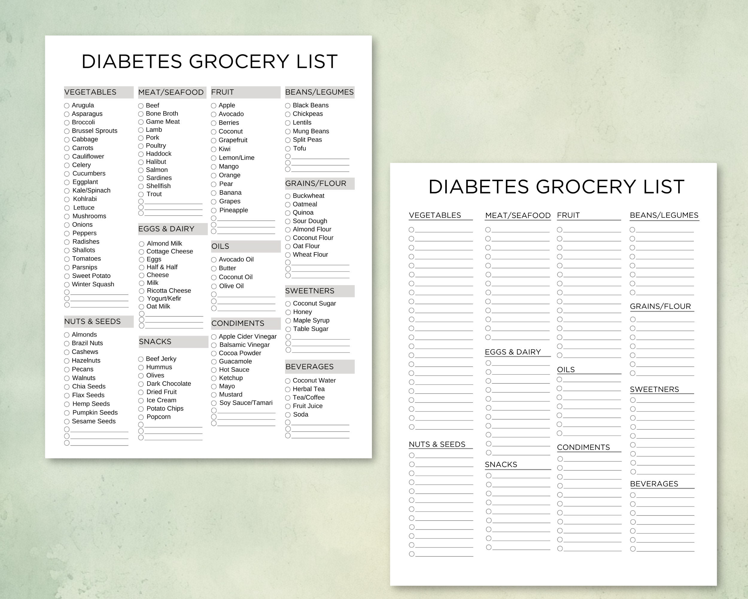 Diabetes Grocery List Printable, Diabetes Food List, Diabetic Meal Plan