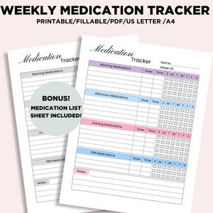 Editable Weekly Medication Tracker, Fillable Printable, Daily Medication Sheet, Medicine Schedule, Med List, Medication Log Book, Letter/A4