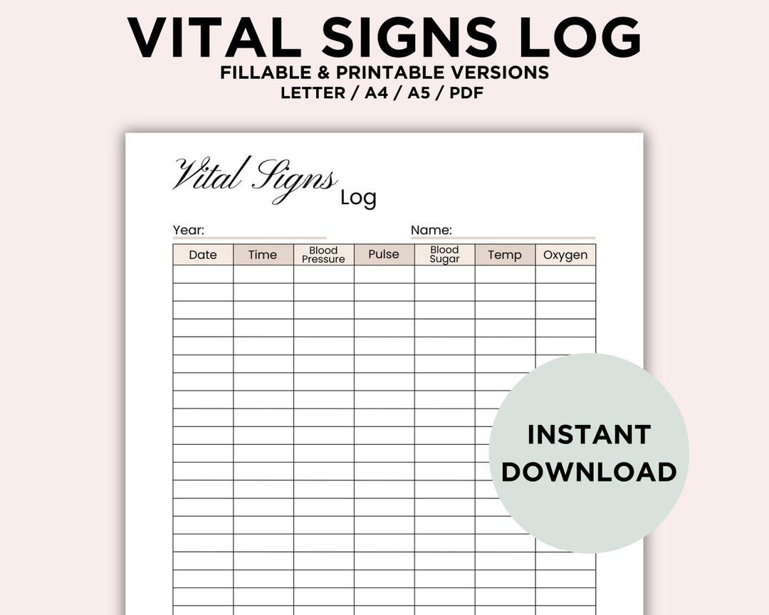 Editable Vital Signs Chart, Printable Vital Signs Log PDF, Nursing